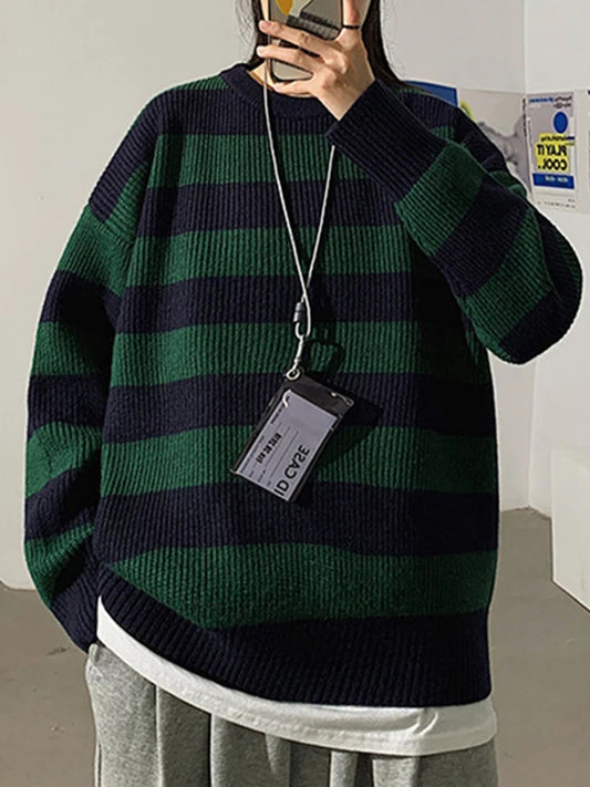 Autumn Winter Knitted Striped Sweater Women Casual Oversized Pullovers Sweaters Loose Warm Jumper Streetwear Teen Knitwear