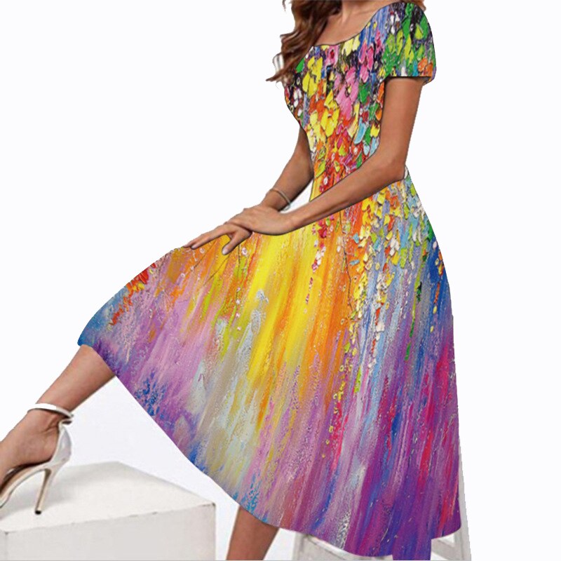 Spring Summer White Dresses Women Party Elegant Slim Short Sleeves Floral Print Long Dress Casual Vestidos Beach Dress