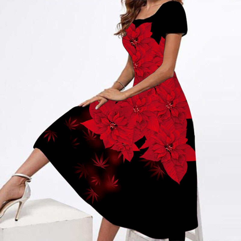 Spring Summer White Dresses Women Party Elegant Slim Short Sleeves Floral Print Long Dress Casual Vestidos Beach Dress
