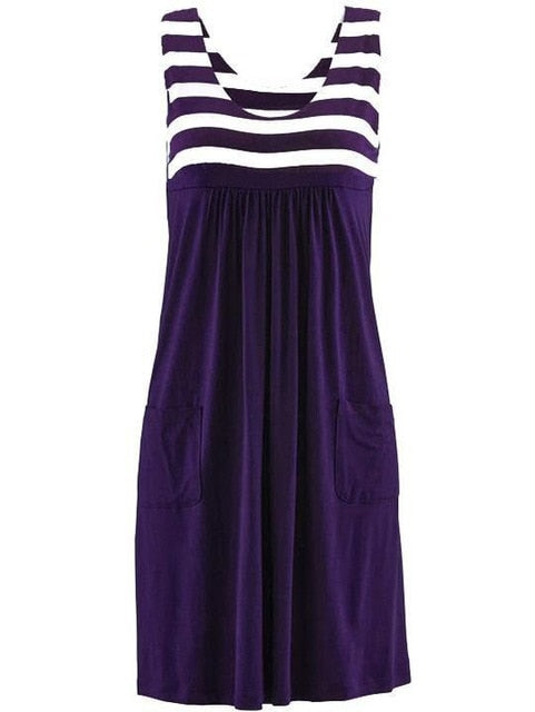 Fashion striped dress large size summer dress loose simple sleeveless dress women's clothing