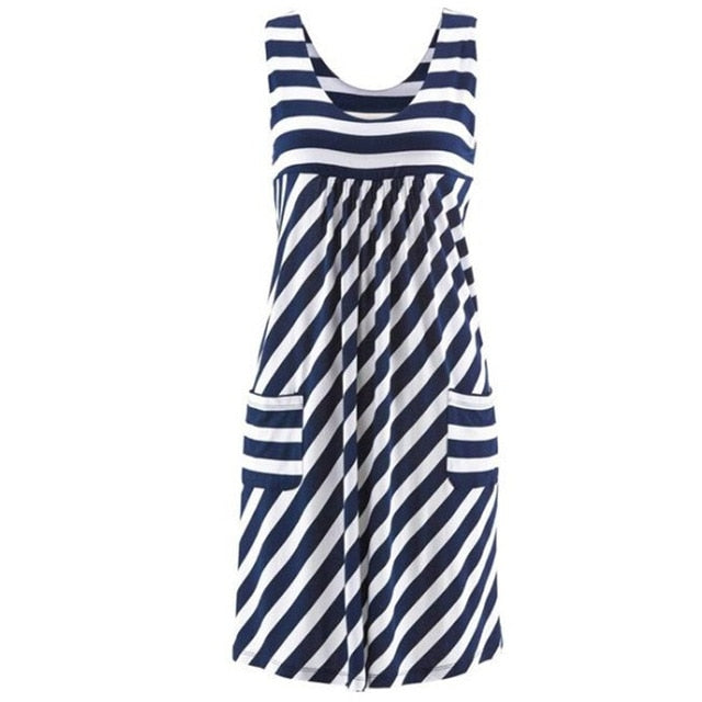 Fashion striped dress large size summer dress loose simple sleeveless dress women's clothing