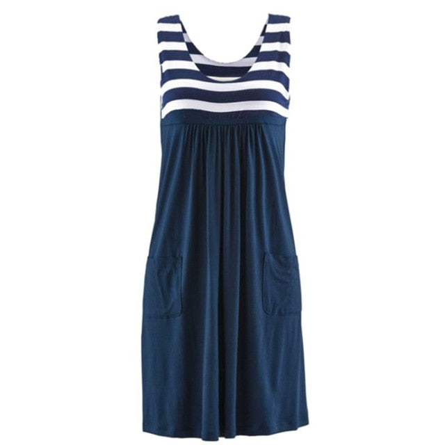 Fashion striped dress large size summer dress loose simple sleeveless dress women's clothing
