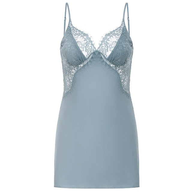 Sexy Women's Sleepwear Perspective Lace Nightdress Thin Homewear Nightwear Silk Sleeveless Nightgown Night Dress Size M-XXL