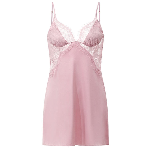 Sexy Women's Sleepwear Perspective Lace Nightdress Thin Homewear Nightwear Silk Sleeveless Nightgown Night Dress Size M-XXL