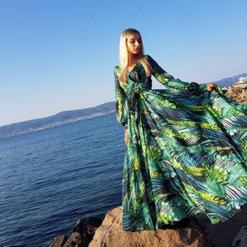 Vestido Floral Print Boho Maxi Dress Sexy Lady Bohemian Summer Long Dress Women Beach Dresses Female Robes Christmas
