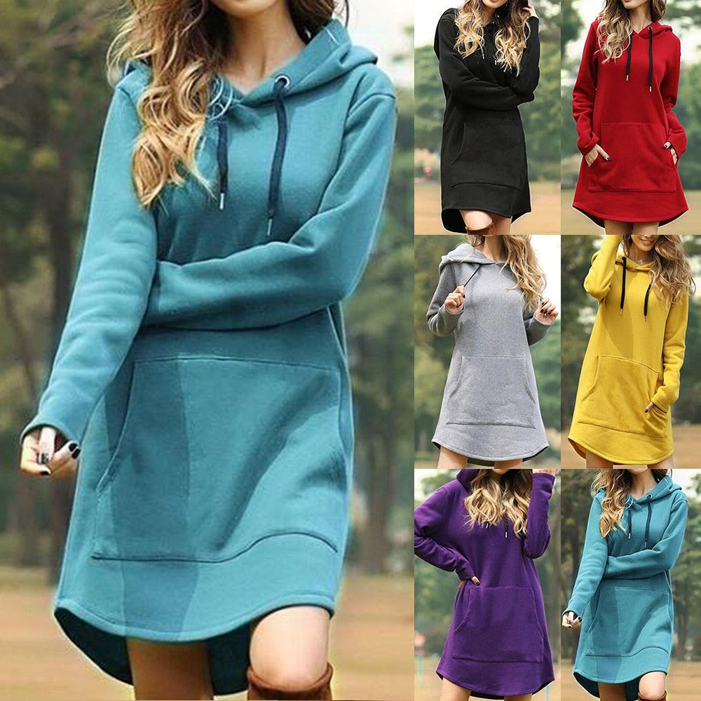 New Hoodie Women Dress Casual Hooded Pocket Long Sleeve Pullover Sweatshirts Womens Fashion Hooded Autumn Winter Dropshipping
