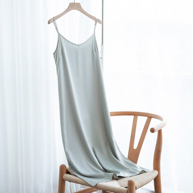 Fashion High Quality Women's Dress Summer Spaghetti Satin Long Woman Dress Very Soft Smooth Plus Size S-4XL