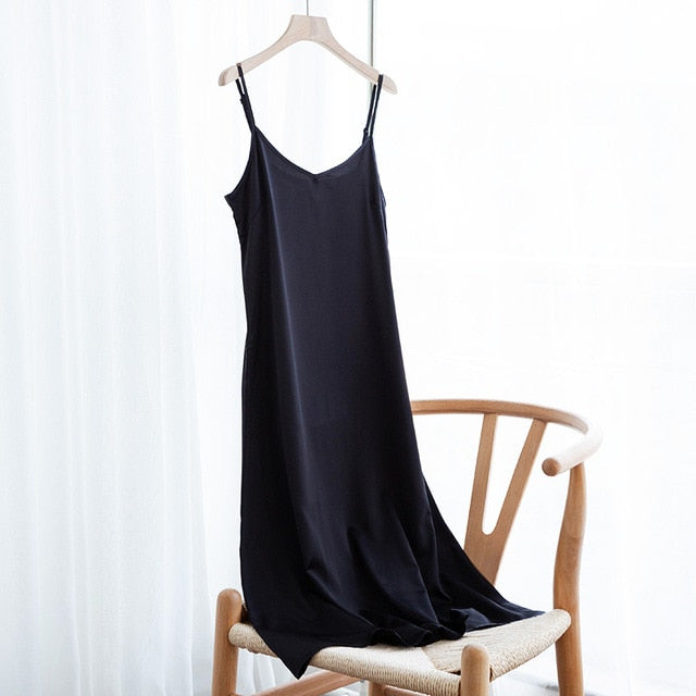 Fashion High Quality Women's Dress Summer Spaghetti Satin Long Woman Dress Very Soft Smooth Plus Size S-4XL
