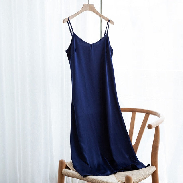 Fashion High Quality Women's Dress Summer Spaghetti Satin Long Woman Dress Very Soft Smooth Plus Size S-4XL