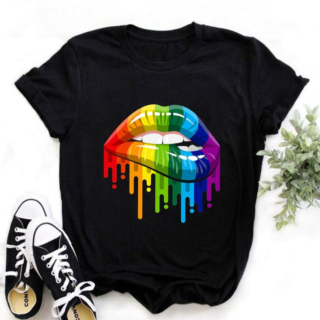 Summer Fashion Shirt Lips Leopard Graphic T Shirt Women Tops Base O-neckBlack Tees Kiss Leopard Lip Funny Girls Tshirt
