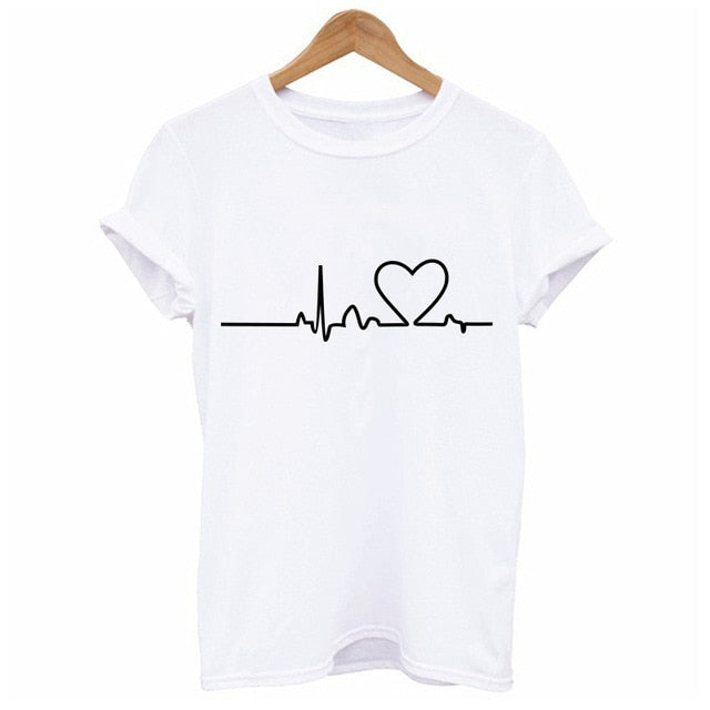 Harajuku Heart Print T Shirt Women Short Sleeve O Neck Loose Tshirt Summer Tee Tops Short Sleeve Female Camisetas Mujer
