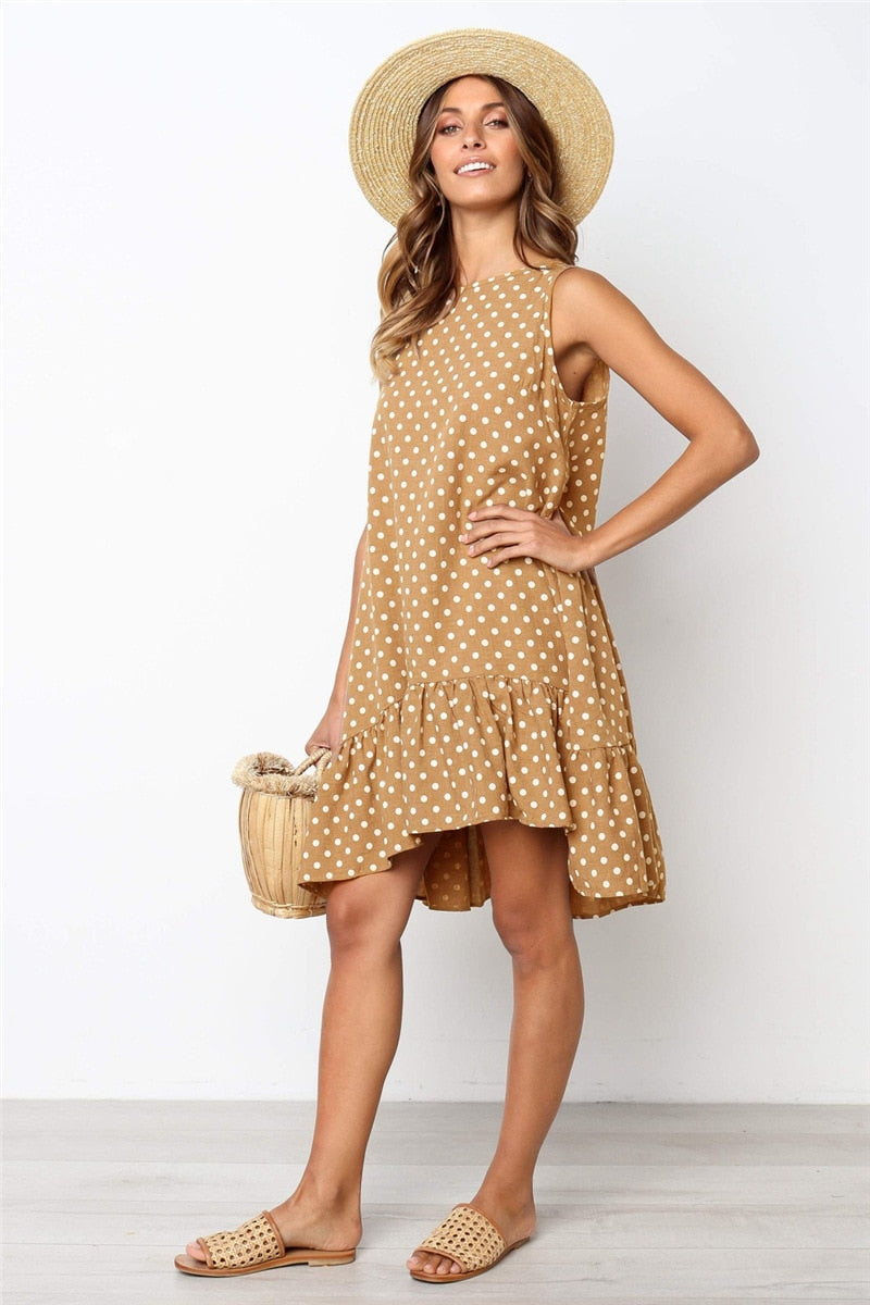 Summer Dress 2021 Women Ruffle Spring Street Sexy Casual Slim Thin Beach Party O Neck Mini Polka Dot Dress Vestidos De Fiesta