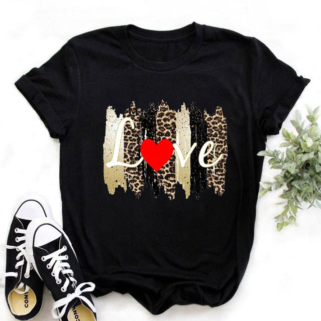Summer Fashion Shirt Lips Leopard Graphic T Shirt Women Tops Base O-neckBlack Tees Kiss Leopard Lip Funny Girls Tshirt