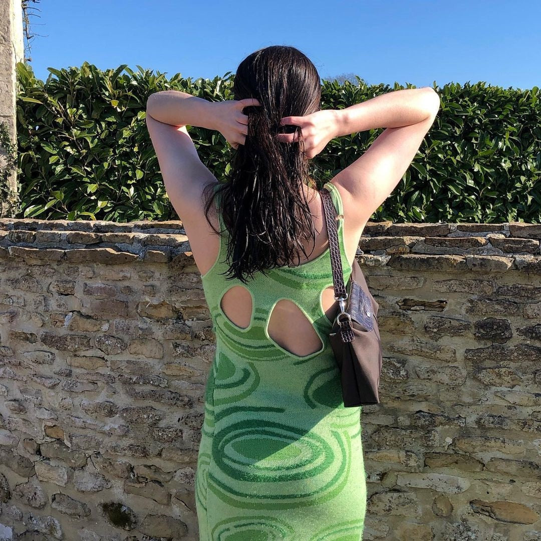 Paisley Print Knit Dress Women Green Y2K Summer Sexy Bodycon Sleeveless Spaghetti Strap Beach Party Midi Dresses 2021