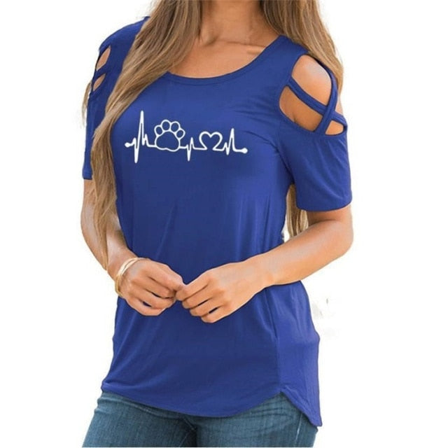 Harajuku lovely heart Tshirt Women Causal T-shirt Cotton Bear paw Tees Woman off shoulder tops Clothes Drop Shipping