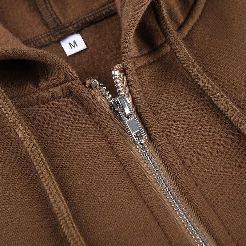 Rockmore Brown Hoodies Women'S Sweatshirts Hoodie Pocket Jacket Harajuku Clothing Femme Autumn Hooded Zipper Top Korean