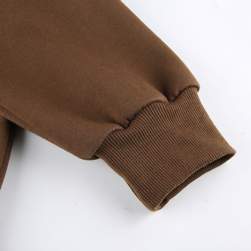 Rockmore Brown Hoodies Women'S Sweatshirts Hoodie Pocket Jacket Harajuku Clothing Femme Autumn Hooded Zipper Top Korean