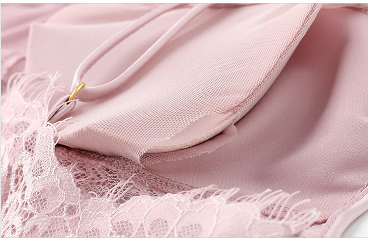 Sexy Women's Sleepwear Perspective Lace Nightdress Thin Homewear Nightwear Silk Sleeveless Nightgown Night Dress Size M-XXL