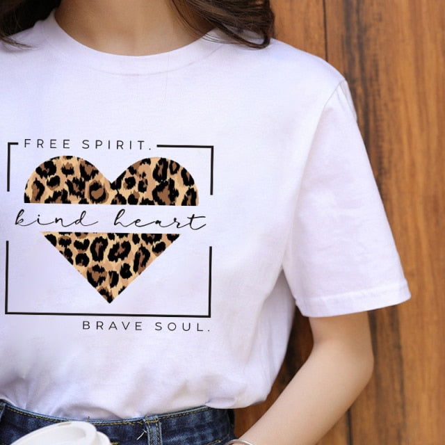 Summer Fashion Shirt Lips Leopard Graphic T Shirt Women Tops Base O-neckBlack Tees Kiss Leopard Lip Funny Girls Tshirt