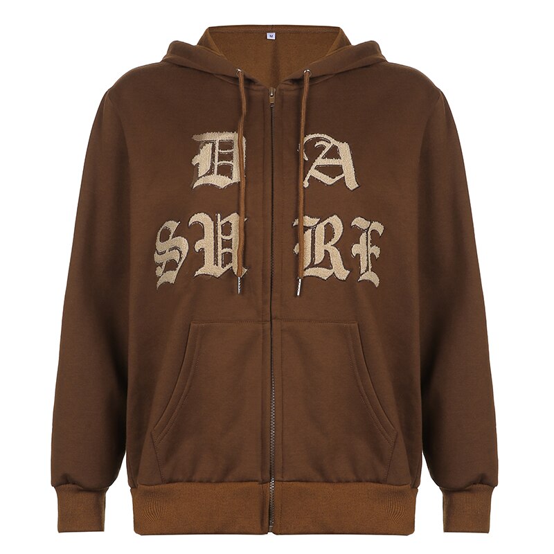 Rockmore Brown Hoodies Women'S Sweatshirts Hoodie Pocket Jacket Harajuku Clothing Femme Autumn Hooded Zipper Top Korean