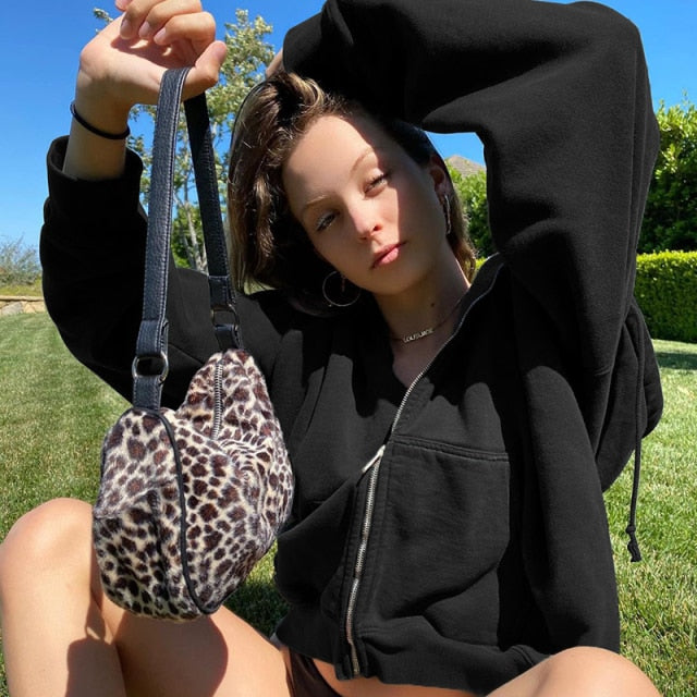 Rockmore Brown Hoodies Women'S Sweatshirts Hoodie Pocket Jacket Harajuku Clothing Femme Autumn Hooded Zipper Top Korean