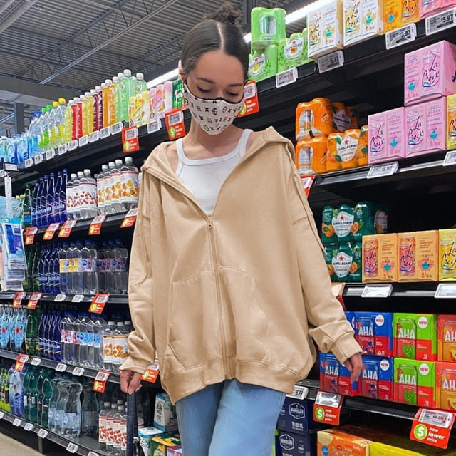 Rockmore Brown Hoodies Women'S Sweatshirts Hoodie Pocket Jacket Harajuku Clothing Femme Autumn Hooded Zipper Top Korean