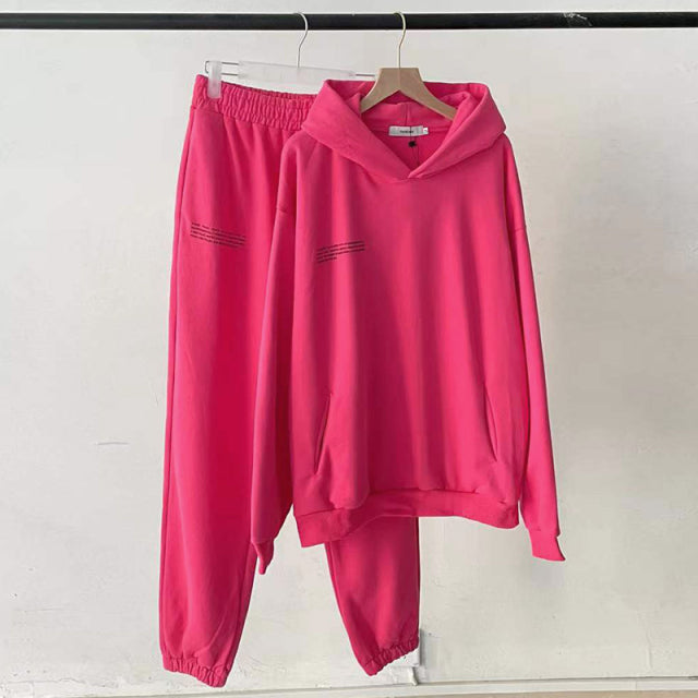 100% Cotton Solid Hoodies Sets Track Pants Women Hooded Sweatshirts Female Pullover Two Pieces Suits