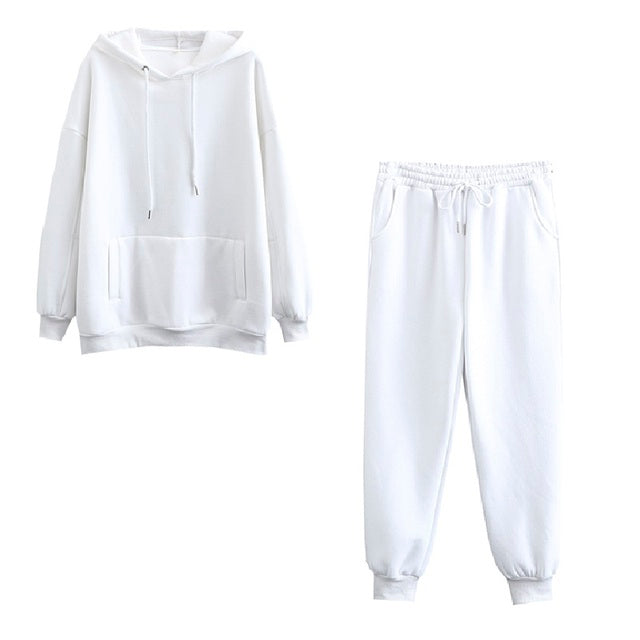 Autumn Winter Women tracksuit thick fleece 100% cotton suit 2 pieces sets hoodies sweatshirt and pants suits