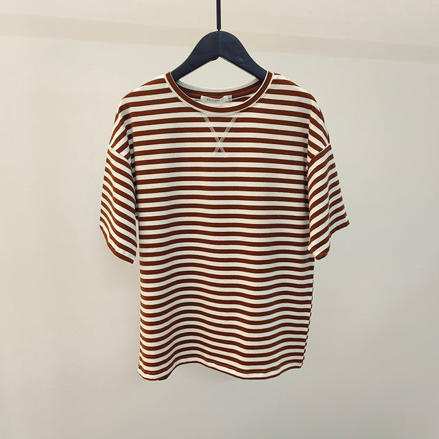 Summer Short Sleeve Striped T-Shirts Women Knitted Basic Casual Tops Female Cozy Loose Cotton Tees Harajuku Shirt