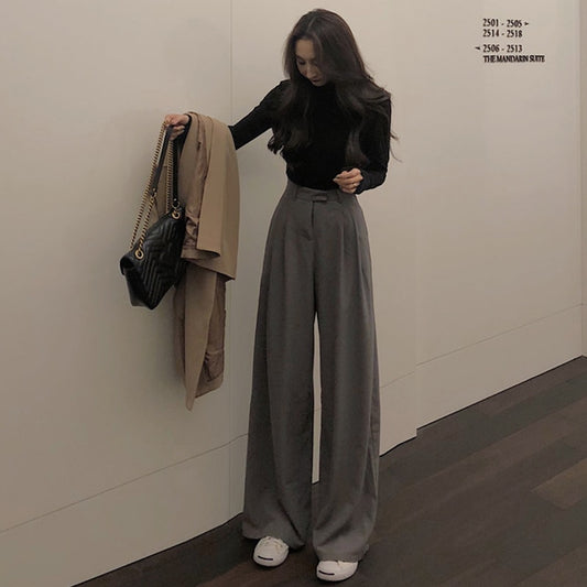 Spring Autumn Female Solid Wide Leg Pants Women Full Length Pants Ladies High Quality simple Casual Straight Pants