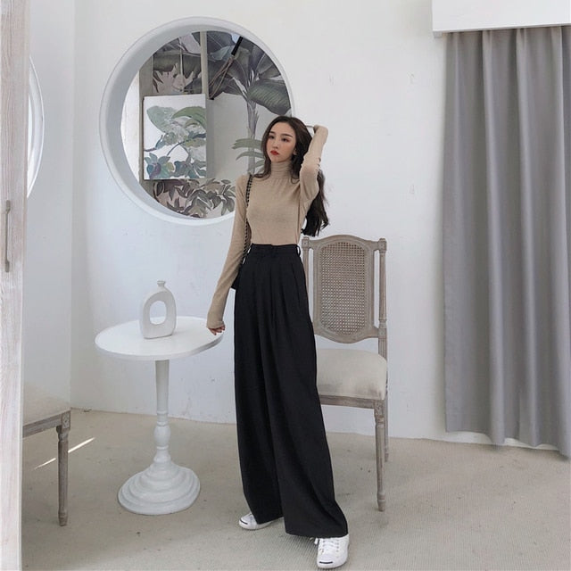 Spring Autumn Female Solid Wide Leg Pants Women Full Length Pants Ladies High Quality simple Casual Straight Pants