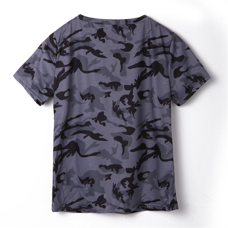 Fashion Women Summer Loose Top T-shirt Summer Short Sleeve Camo Sexy T Shirt Ladies Camouflage Printed Casual Tops T-shirt