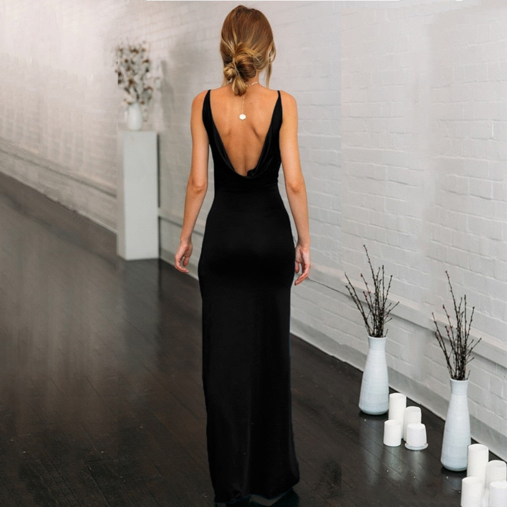 Elegant Women's Summer Dress 2020 V Neck Backless Robe Club Sexy Long dress Ladies Slim Party Spaghetti Strap Maxi dresses Femme