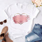 Heart flower print ladies T-shirt ladies casual basis O-collar white shirt short sleeve ladies T-shirt love graphic printing