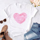 Heart flower print ladies T-shirt ladies casual basis O-collar white shirt short sleeve ladies T-shirt love graphic printing