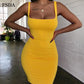 Square Neck Sleeveless Bodycon Mini Dress Basic Women Summer Black Backless Party Sexy Yellow Clubwear 2020 Dresses
