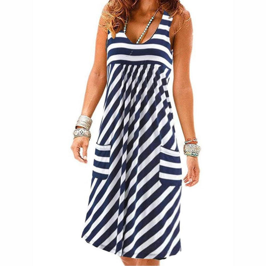 Fashion striped dress large size summer dress  loose simple sleeveless dress women's clothing