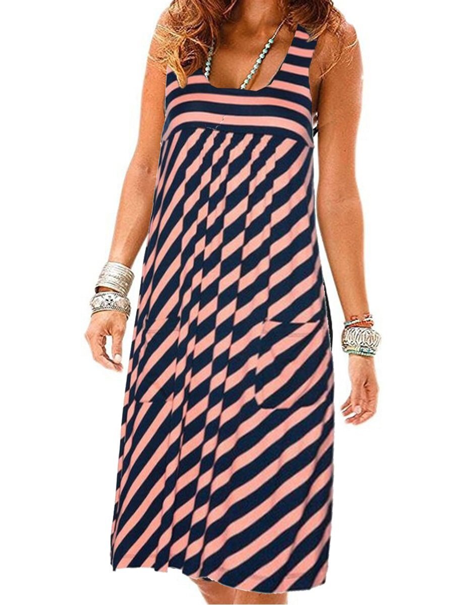 Fashion striped dress large size summer dress  loose simple sleeveless dress women's clothing