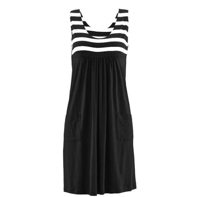 Fashion striped dress large size summer dress  loose simple sleeveless dress women's clothing