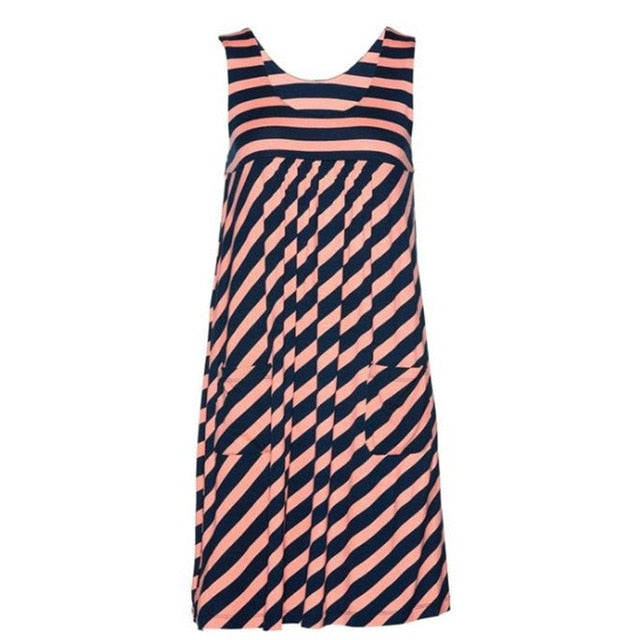 Fashion striped dress large size summer dress  loose simple sleeveless dress women's clothing