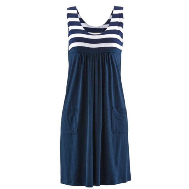 Fashion striped dress large size summer dress  loose simple sleeveless dress women's clothing