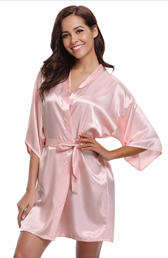 New Silk Kimono Robe Bathrobe Women Silk Bridesmaid Robes Sexy Navy Blue Robes Satin Robe Ladies Dressing Gowns