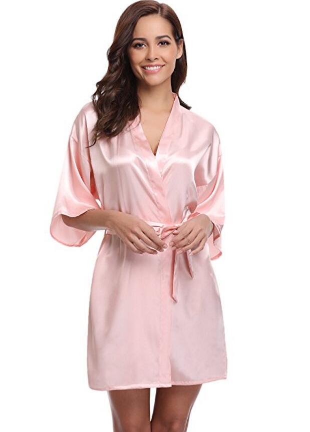 New Silk Kimono Robe Bathrobe Women Silk Bridesmaid Robes Sexy Navy Blue Robes Satin Robe Ladies Dressing Gowns