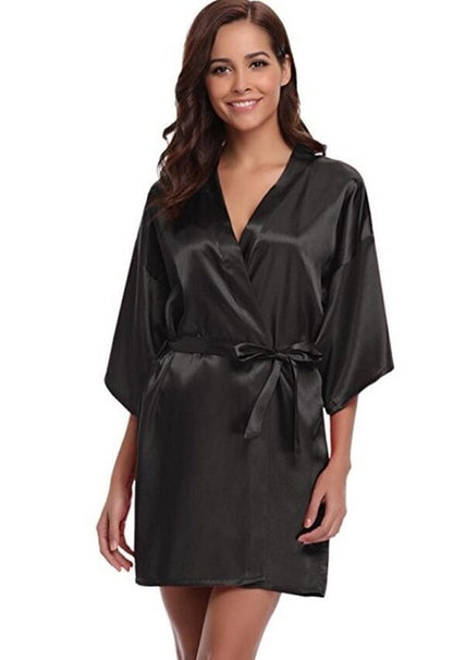 New Silk Kimono Robe Bathrobe Women Silk Bridesmaid Robes Sexy Navy Blue Robes Satin Robe Ladies Dressing Gowns