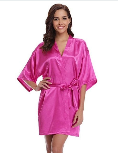 New Silk Kimono Robe Bathrobe Women Silk Bridesmaid Robes Sexy Navy Blue Robes Satin Robe Ladies Dressing Gowns