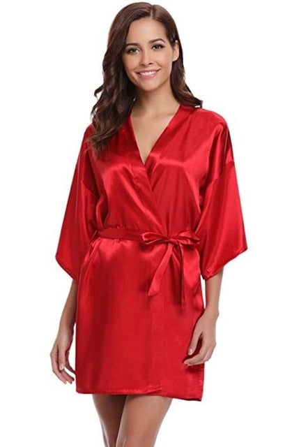 New Silk Kimono Robe Bathrobe Women Silk Bridesmaid Robes Sexy Navy Blue Robes Satin Robe Ladies Dressing Gowns