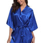 New Silk Kimono Robe Bathrobe Women Silk Bridesmaid Robes Sexy Navy Blue Robes Satin Robe Ladies Dressing Gowns
