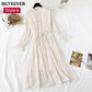 Spring Stand Collar Floral Print Women Dress Lace Up Female Pleated Dress Summer Party Midi Chiffon Vestidos femme
