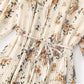 Spring Stand Collar Floral Print Women Dress Lace Up Female Pleated Dress Summer Party Midi Chiffon Vestidos femme