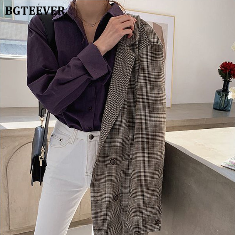 Vintage Turn-down Collar Women Blouse Shirts Autumn Winter Thicken Female Blouse Tops Workwear Purple Shirts 2020